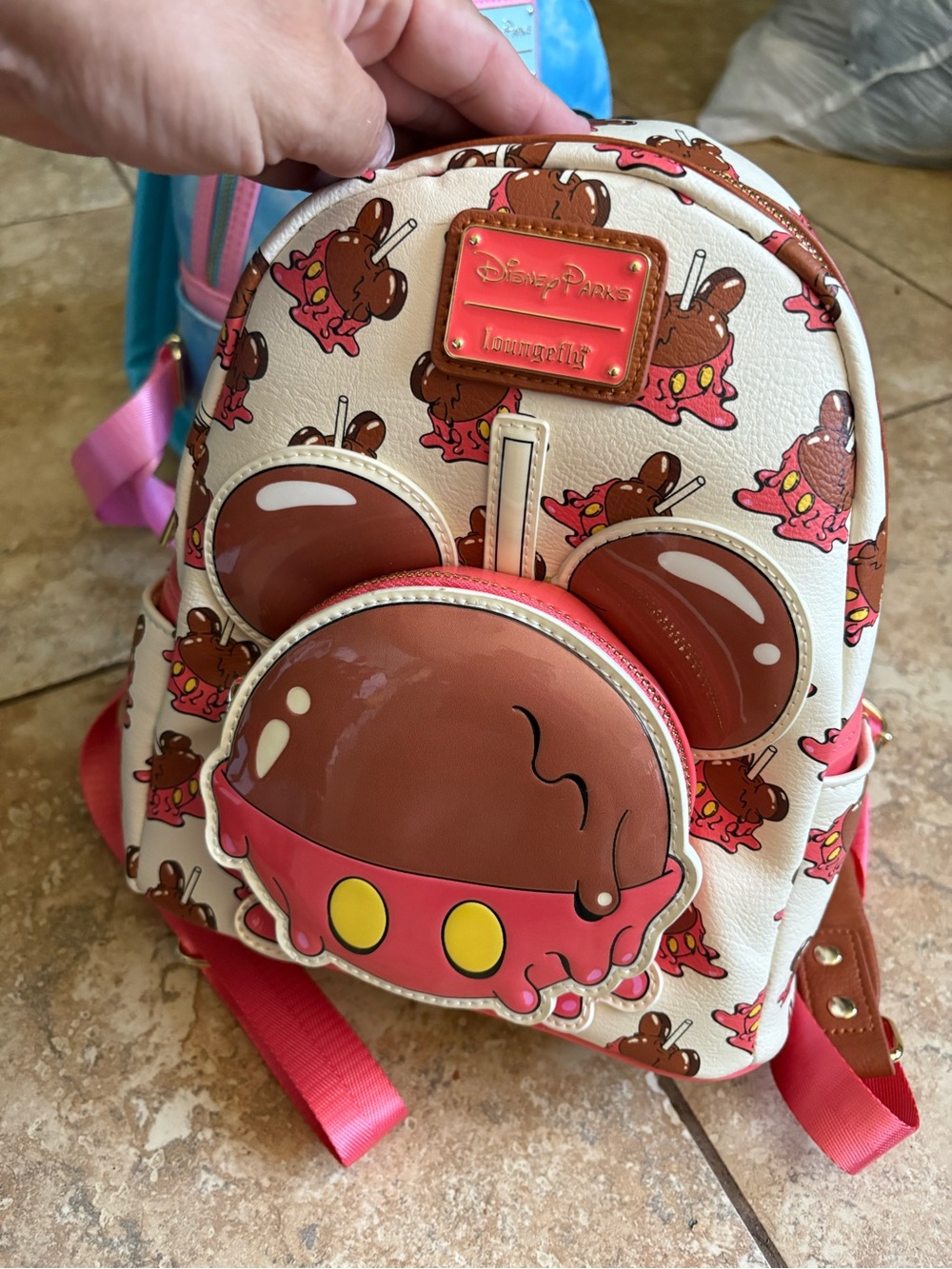 Loungefly Disney Parks Pink & Brown Mickey Candy Apple Mini Backpack